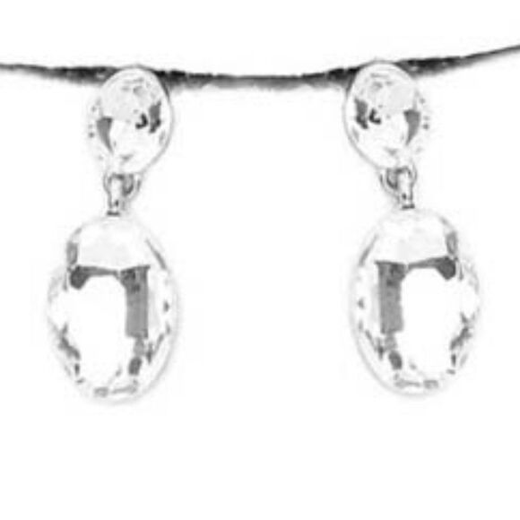Oval Clear Crystal Link Evening Silver Necklace Set - Picture 2 of 6